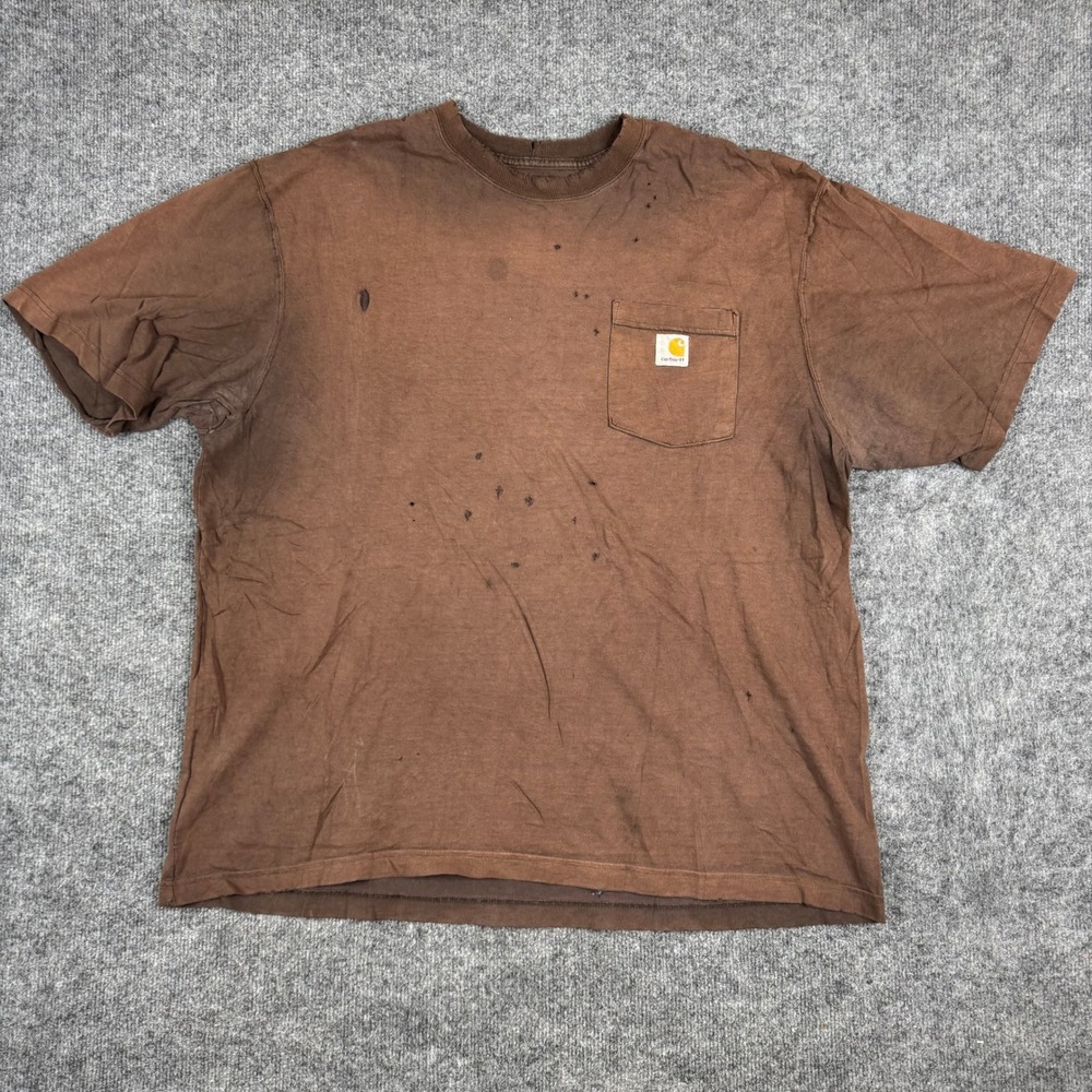 Carhartt T-Shirt Mens Size XL Brown Cotton Pocket Distressed Workwear